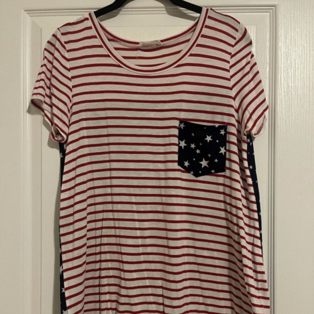 PRE-OWNED twenty second 22nd Americana Red White Blue Star Top Blouse MEDIUM